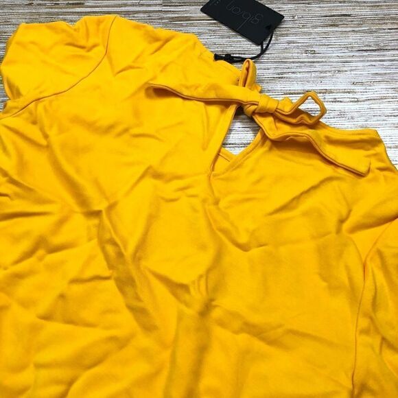 W-118 GIbson tie back detail blouse YELLOW size M new - Picture 2 of 2